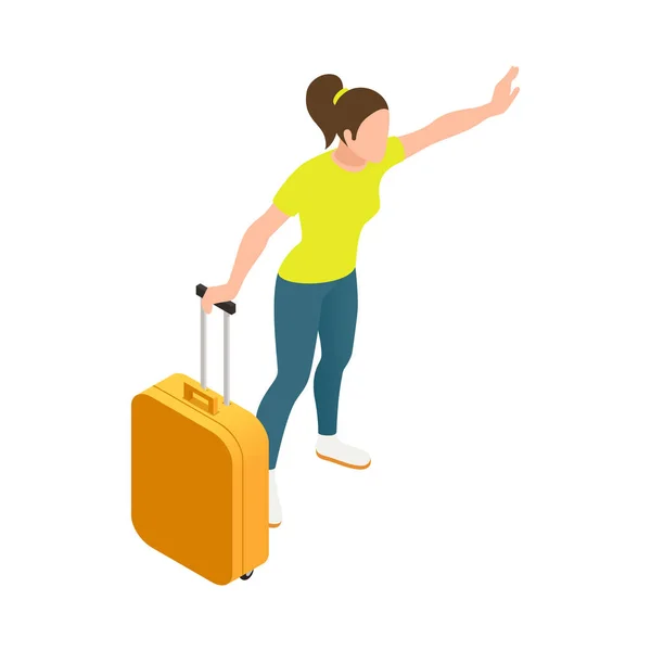 Travel People Isometric Icons Composition Isolated Faceless Human Character Luggage — Stockvektor