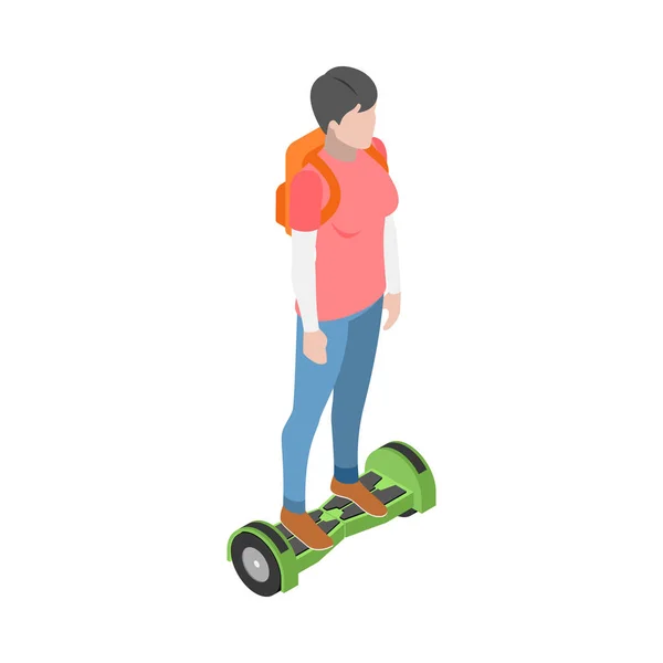 Personal Eco Green Transportation Isometric People Composition Isolated View Human — Vetor de Stock