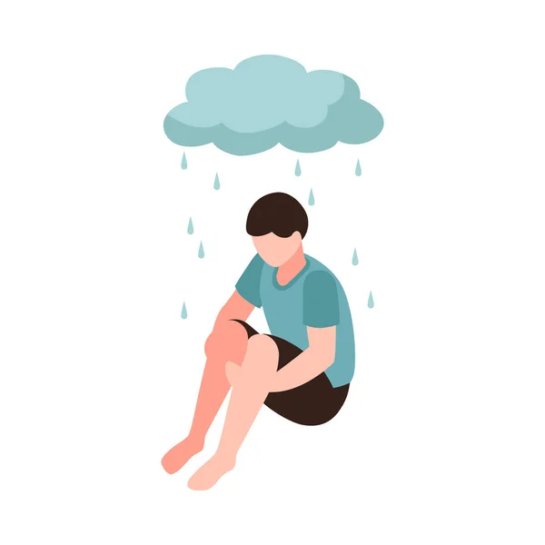 Isometric Depression Composition Isolated Human Character Affected Person Vector Illustration — ストックベクタ