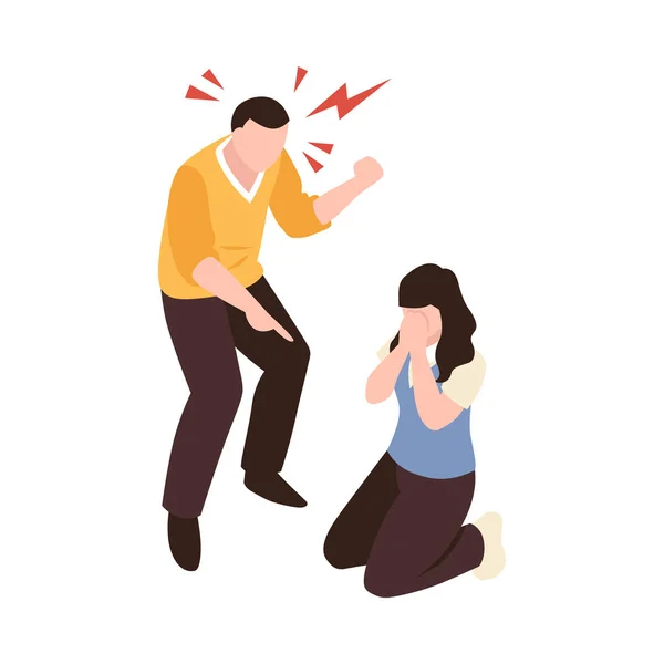 Isometric Partners Husband Wife Conflict Quarreling Family Domestic Abuse Composition — Stock Vector