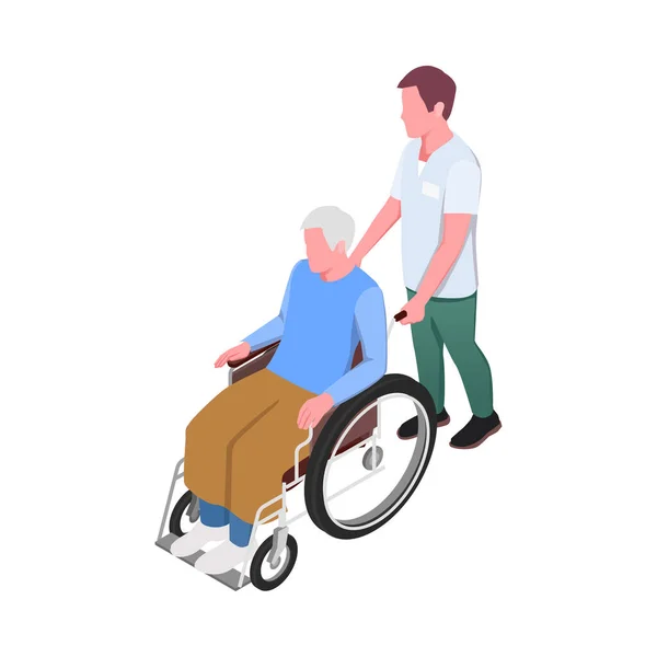 患者や高齢者の活動のベクトル図を監視スタッフと看護ホームアイソメトリックコンポジション — ストックベクタ