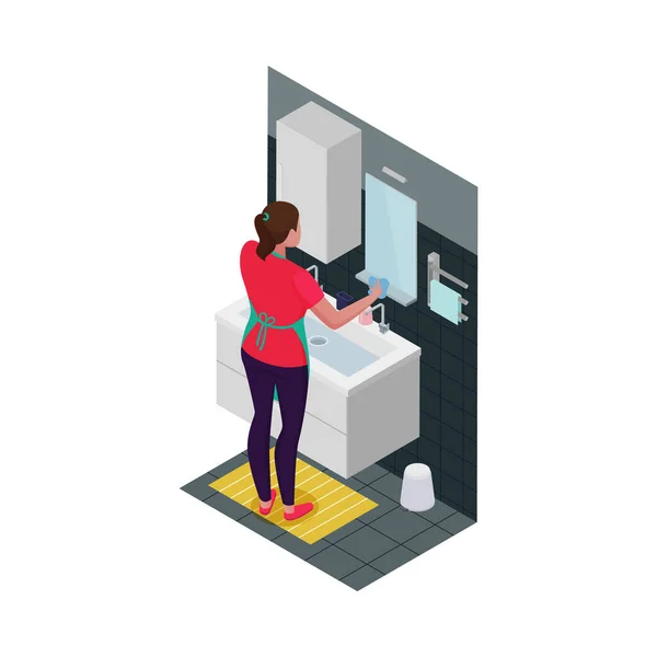 Isometric Cleaning Service Housemaid Composition View Cleanup Routines Blank Background — ストックベクタ