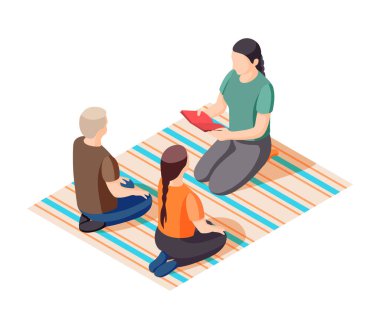 Alternative education isometric composition with isolated view of deschooling situation with human characters vector illustration