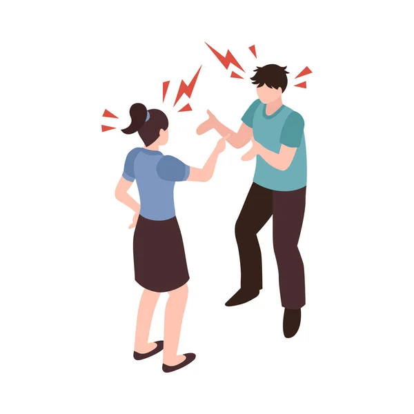 Isometric Partners Husband Wife Conflict Quarreling Family Domestic Abuse Composition — 图库矢量图片