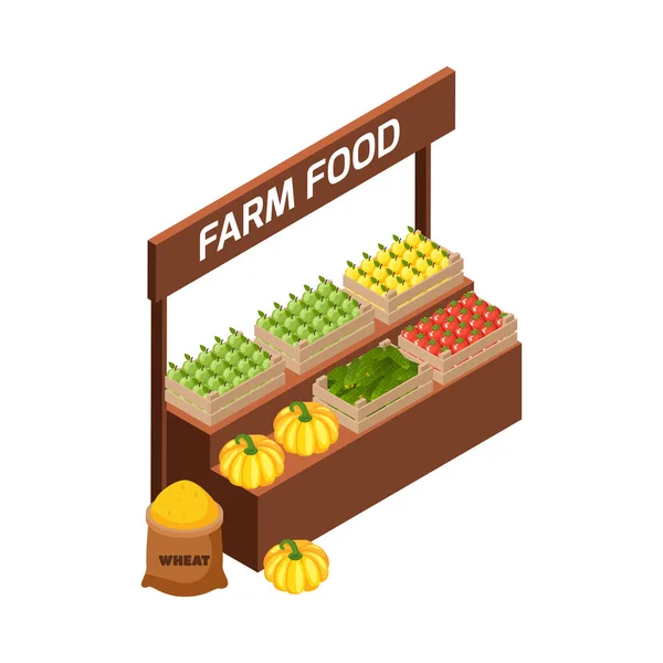Farmer Local Cultivado Composición Del Mercado Con Productos Alimenticios Frescos — Archivo Imágenes Vectoriales