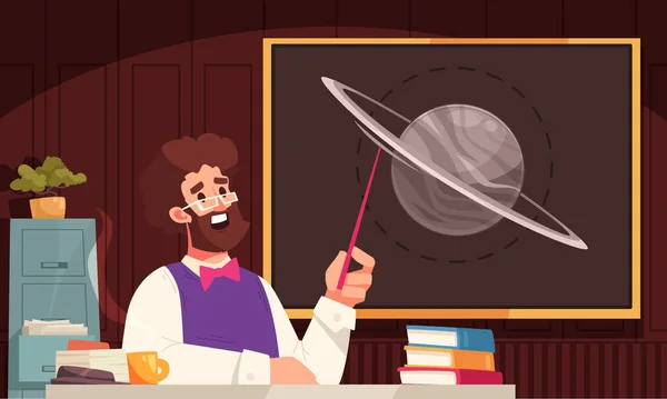 Escuela Profesor Concepto Dibujos Animados Con Conducción Masculina Clase Astronomía — Vector de stock