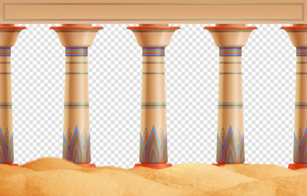 Oriental Columns Color Ornament Sand Realistic Transparent Background Vector Illustration — Stock Vector