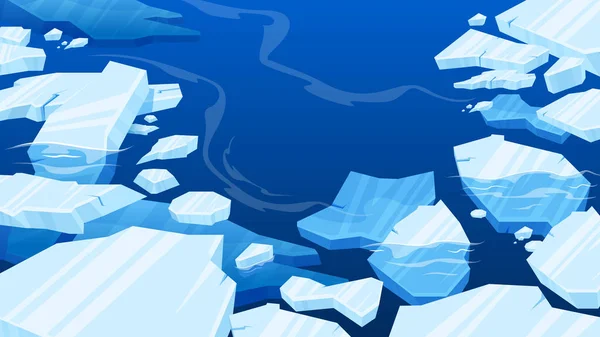 冰冻的北极冰的组成许多块冰漂流到海洋矢量图解中 — 图库矢量图片
