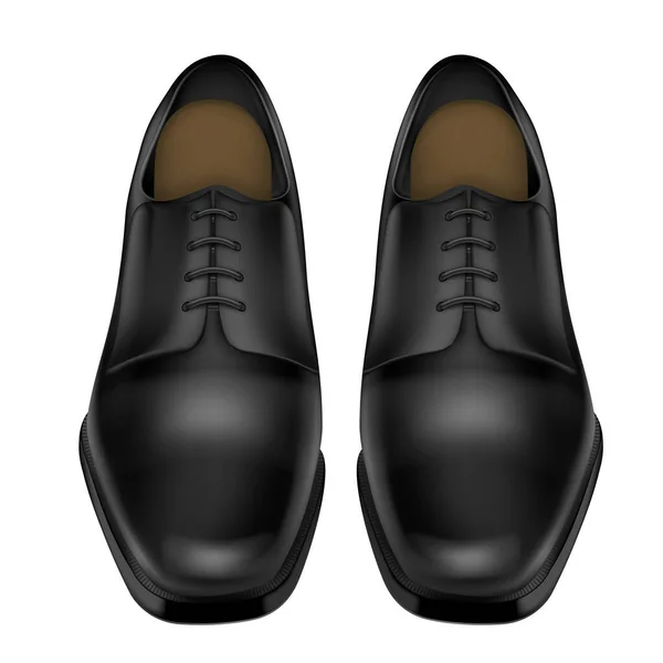 Реалистичная Отделка Черной Блестящей Кожи Мужской Обуви Белом Фоне Векторной — стоковый вектор