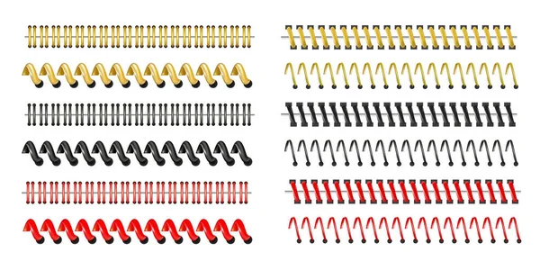 Metalen Bindmiddelen Realistische Set Goud Rood Zwart Staal Kleuren Witte — Stockvector
