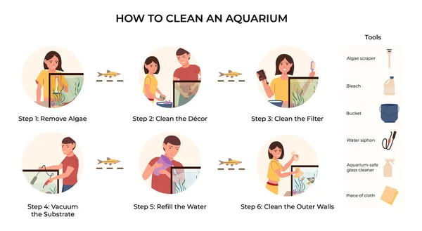 Aquarium Clean Care Platte Infographic Set Van Geïsoleerde Ronde Composities — Stockvector
