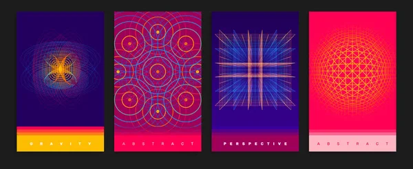 Formen Farbiges Symbol Gesetzt Vier Abstrakte Stereo Konzepte Mit Kompositionen — Stockvektor