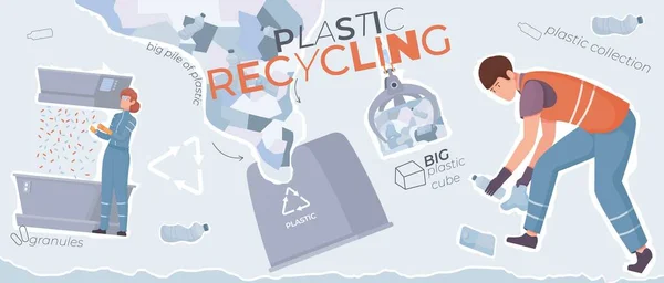 Πλαστική Ανακύκλωση Παράγει Σύνθεση Κολάζ Επίπεδων Πακέτων Απορριμμάτων Εικόνων Λεζάντες — Διανυσματικό Αρχείο