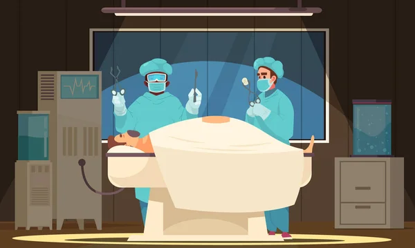 Doctor Concepto Dibujos Animados Con Cirugía Médica Escena Vector Ilustración — Archivo Imágenes Vectoriales