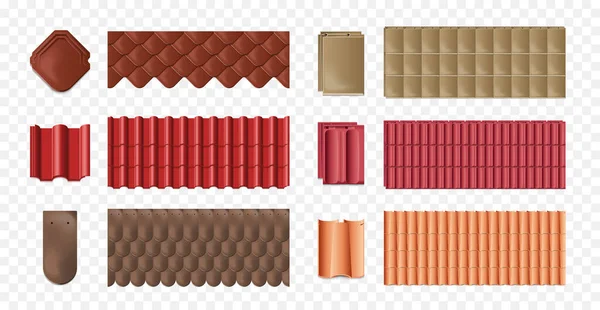 Realistic Isolated Tile Roof Icon Set Different Roof Decking Different — Stock Vector