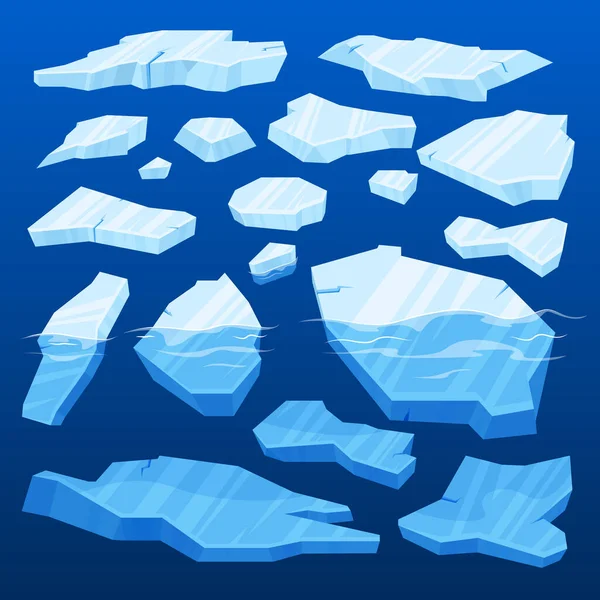 Icône Glace Fissurée Arctique Congelée Ensemble Morceaux Glace Différentes Tailles — Image vectorielle