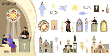 Kilisenin iç dairesi, Katolik kilise duası ve ruhsal öğelerin izole edilmiş ikonlarıyla donatılmıştır.
