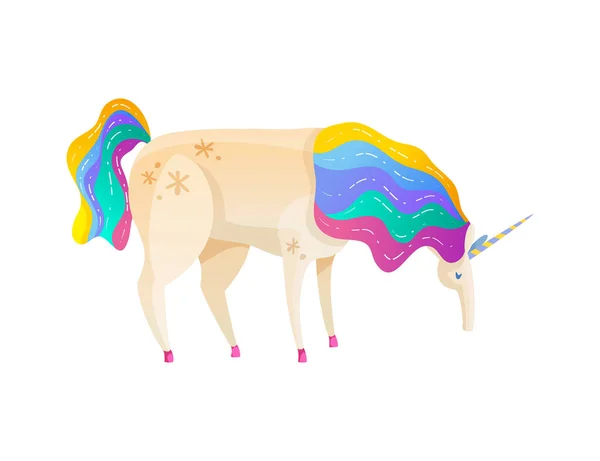 Cartoon Beautiful Unicorn Rainbow Color Mane Tail Vector Illustration — Stock Vector