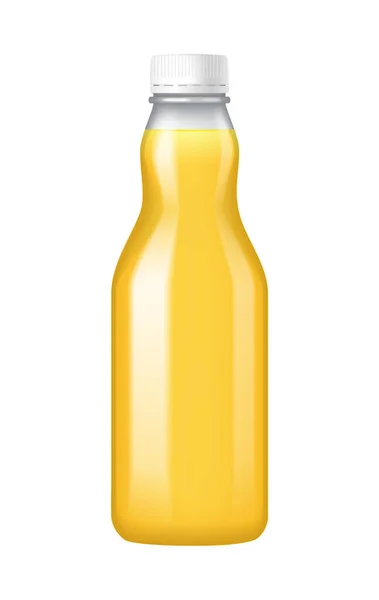 Botella Vidrio Realista Ilustración Del Vector Jugo Fruta Amarillo — Archivo Imágenes Vectoriales