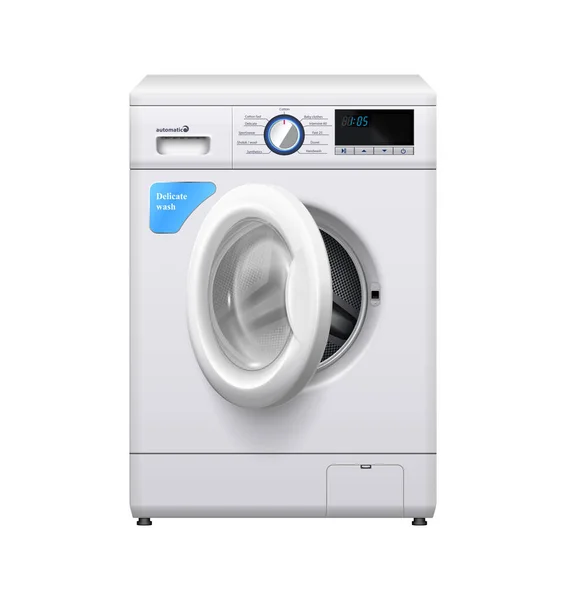Realistische Automatische Waschmaschine Mit Offener Haustürvektorabbildung — Stockvektor