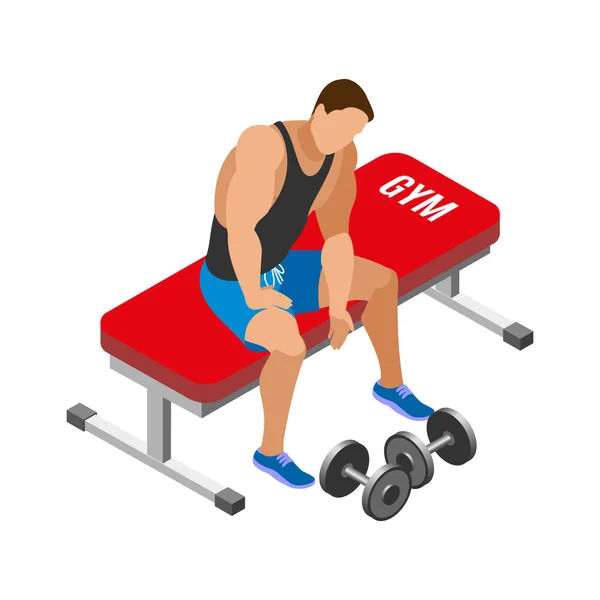 Ícone Isométrico Musculação Com Atleta Masculino Musculoso Exercitando Com Halteres — Vetor de Stock