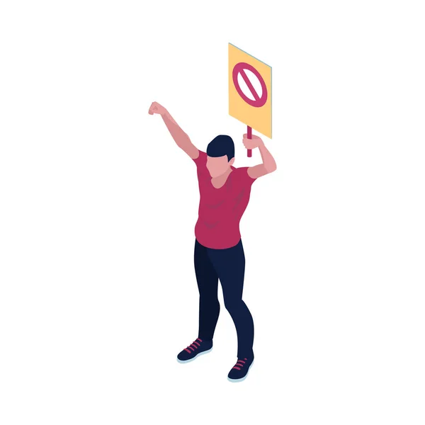 Isometrische Protesterende Man Met Plaatjesvector Illustratie — Stockvector