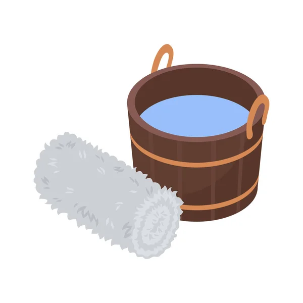 Bathhouse Tools Isometric Icon Bucket Water Towel Vector Illustration — Stock Vector