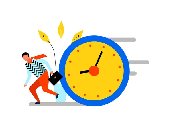 Time Management Termín Plochá Ikona Hodinami Běžící Man Vektorové Ilustrace — Stockový vektor