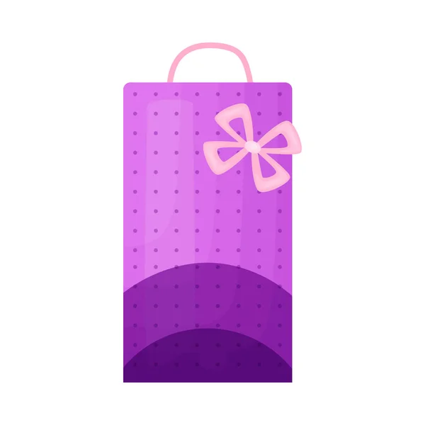 Flat Purple Paper Gift Bag Bow Vector Illustration — Stock Vector
