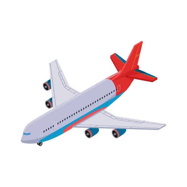 Isometrisches Weißes Blaues Und Rotes Flugzeug Symbol Vor Leerem Hintergrund — Stockvektor