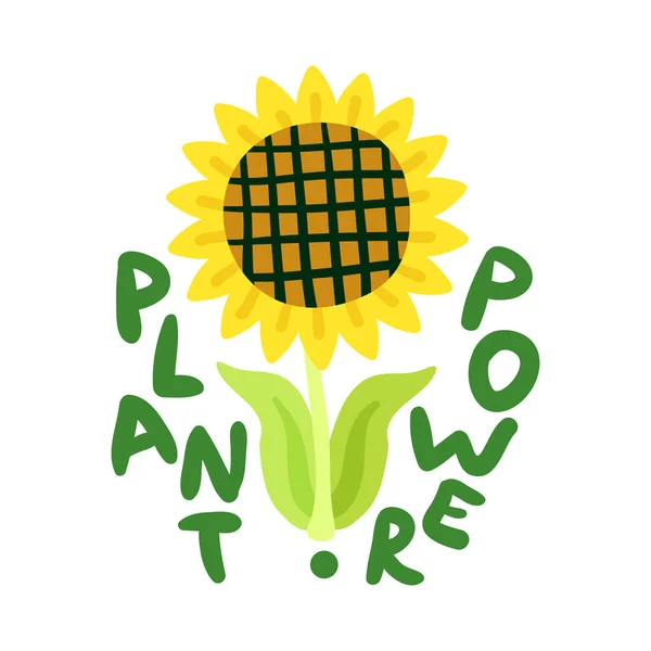 Plant Power Ecological Restoration Emblem Sunflower Flat Vector Illustration — Stock Vector