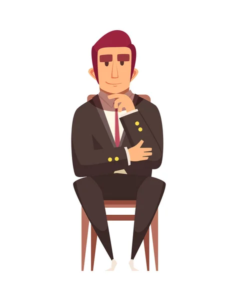 Plochý Muž Aukce Účastník Sedí Židli Vektorové Ilustrace — Stockový vektor