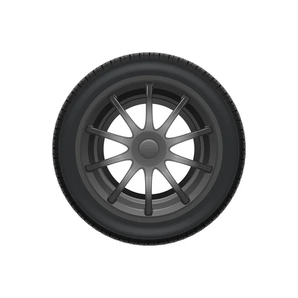 Realistic Black Tyred Alloy Car Wheel Vector Illustration — Stock Vector
