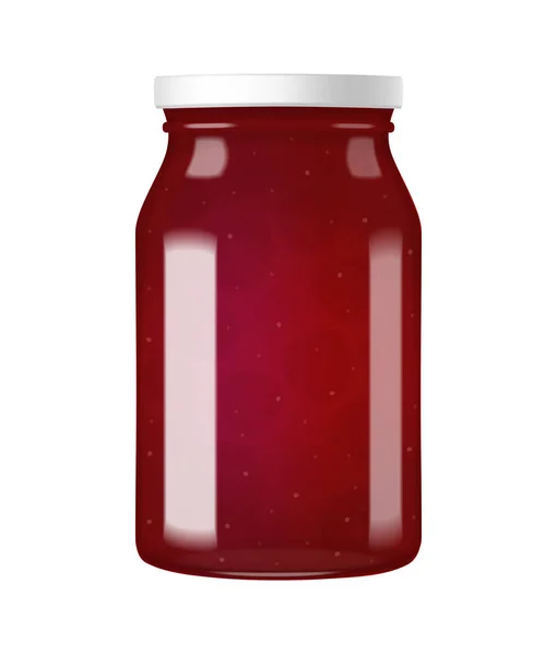 Realistisches Glas Roter Marmelade Mit Weißer Schraubverschlussvektorillustration — Stockvektor
