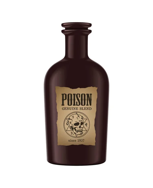 Bouteille Vintage Réaliste Poison Avec Illustration Vectorielle Étiquette — Image vectorielle