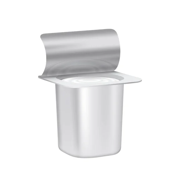 Realisztikus Nyílt Üres Joghurt Pot Mockup Sablon Vektor Illusztráció — Stock Vector