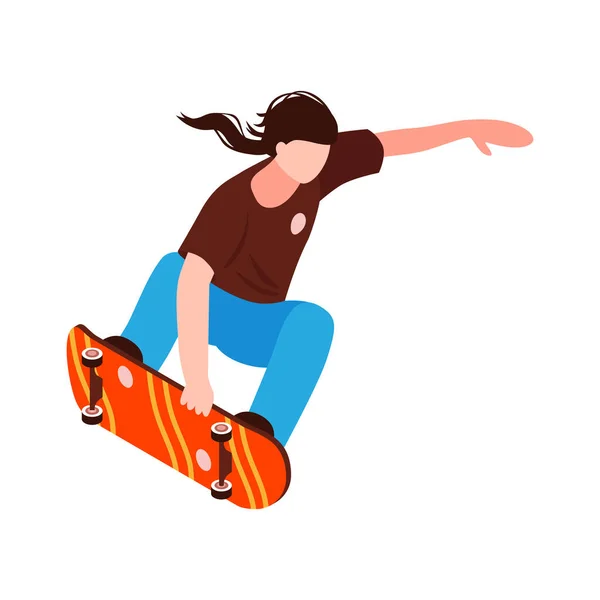 Isometric Teenager Skateboarder White Background Vector Illustration — Stock Vector