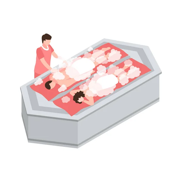 People Relaxing Turkish Bath Isometric Icon Vector Illustration — Stock Vector