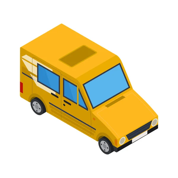 Isometric Yellow Delivery Van White Background Vector Illustration — Stock Vector