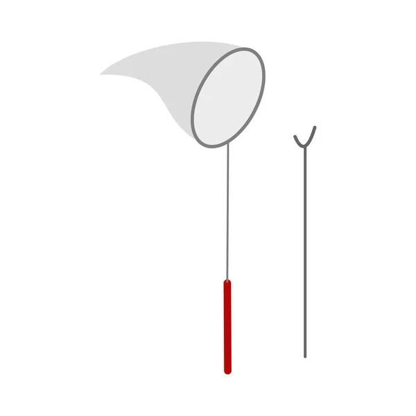带落网和杆架隔离矢量图解的等距捕捞工具 — 图库矢量图片