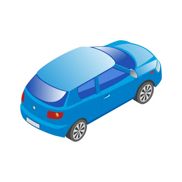 Isometrische Blauwe Personenauto Achteraanzicht Witte Achtergrond Vector Illustratie — Stockvector