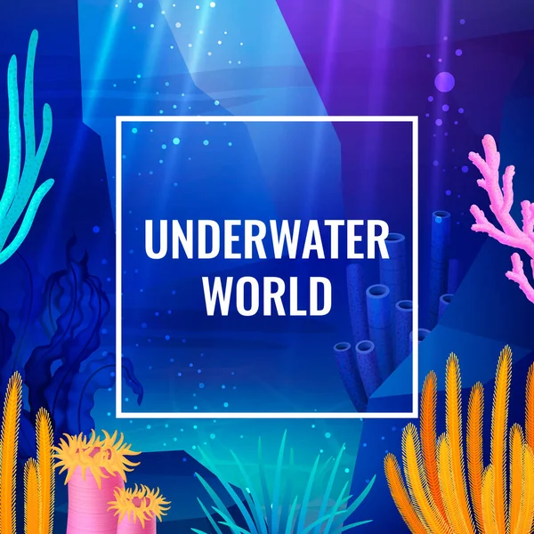 Underwater World Poster Cartoon Coral Reefs Vector Illustration — Stock Vector