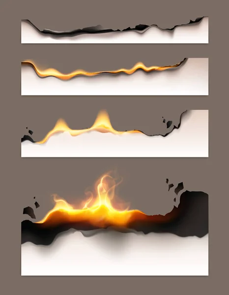 Спалений Папір Реалістичний Набір Іконок Паперу Освітлений Краю Розмивання Вогнем — стоковий вектор