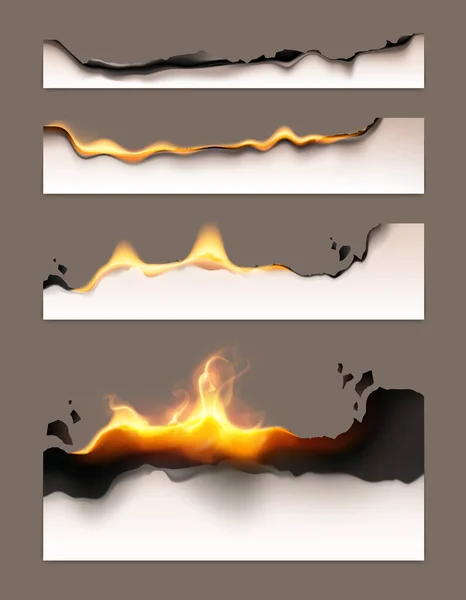 Papel Quemado Icono Realista Conjunto Papel Iluminado Borde Ardiente Con — Vector de stock