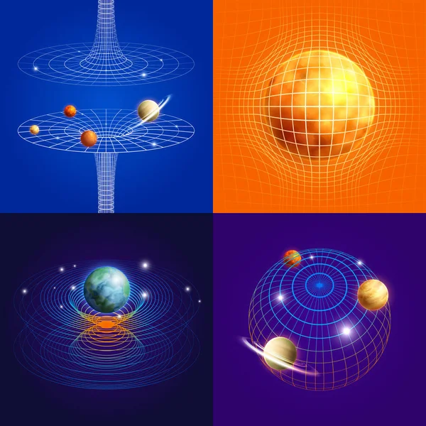 3次元形状構成は 惑星と太陽系の丸い形の色とグリッドベクトル図の形のプレゼンテーションを設定します — ストックベクタ