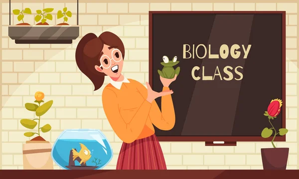 Concept Professeur École Avec Une Femme Conduisant Une Classe Biologie — Image vectorielle