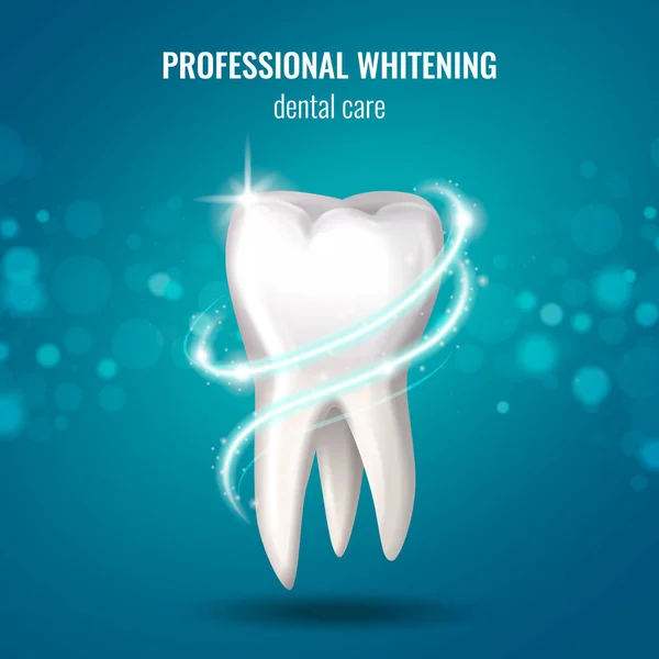Dental Care Concept White Glowing Human Tooth Realistic Vector Illustration — Stock Vector