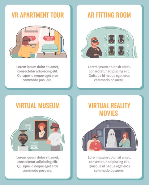 Virtual Augmented Reality Cartoon Banner Set Met Cyberspace Musea Films — Stockvector