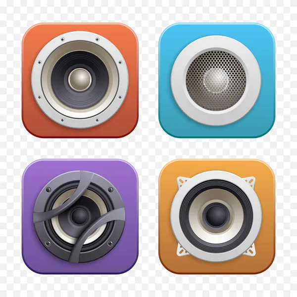 Isometric Sound Audio Music Speakers Icon Set Four Different Speakers — Stock Vector