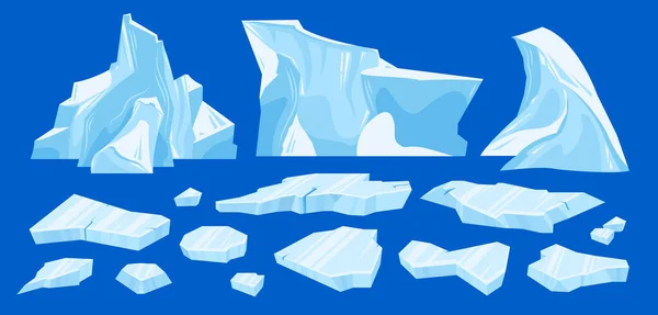 Icono Iceberg Hielo Agrietado Ártico Congelado Conjunto Tres Icebergs Diferentes — Vector de stock